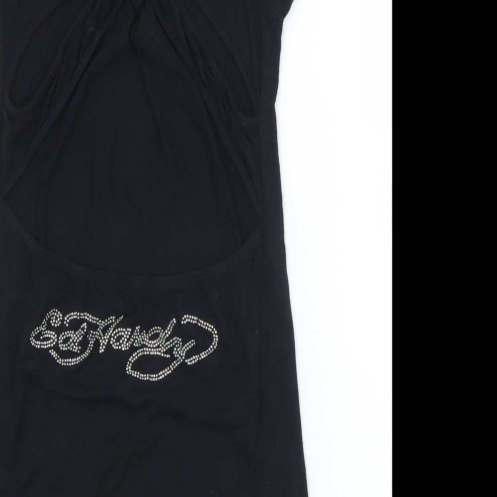 Ed Hardy Womens Black  Viscose Basic T-Shirt Size L Scoop Neck - studded detail