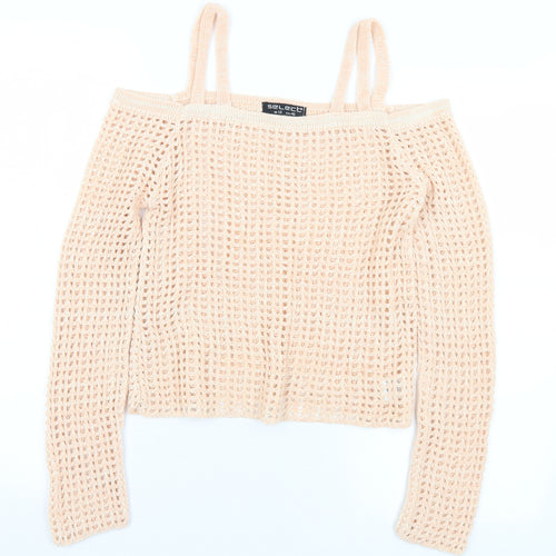 Select Womens Pink Square Neck  Acrylic Pullover Jumper Size 12