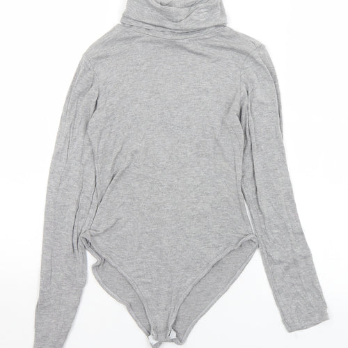 PRETTYLITTLETHING Womens Grey  Viscose Bodysuit One-Piece Size 8  Snap