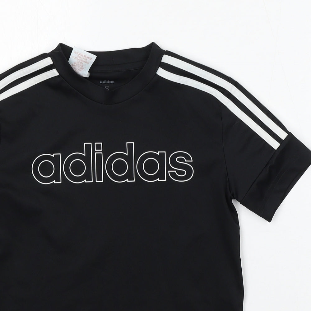 adidas Boys Black  Polyester Basic T-Shirt Size 9-10 Years Round Neck