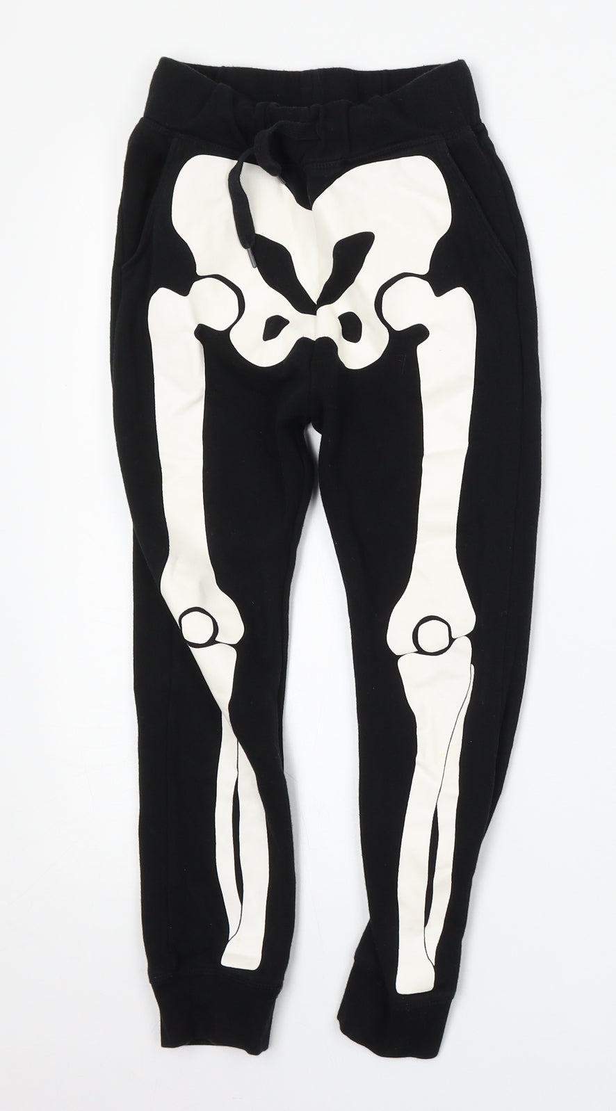 H&M Girls Black  Cotton Jogger Trousers Size 7-8 Years  Regular  - Skeleton