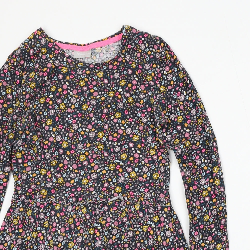 Matalan Girls Multicoloured Floral Cotton T-Shirt Dress  Size 12 Years  Round Neck