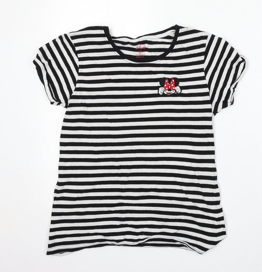 Front view of Primark women’s white striped cotton basic t-shirt, size XS, round neck