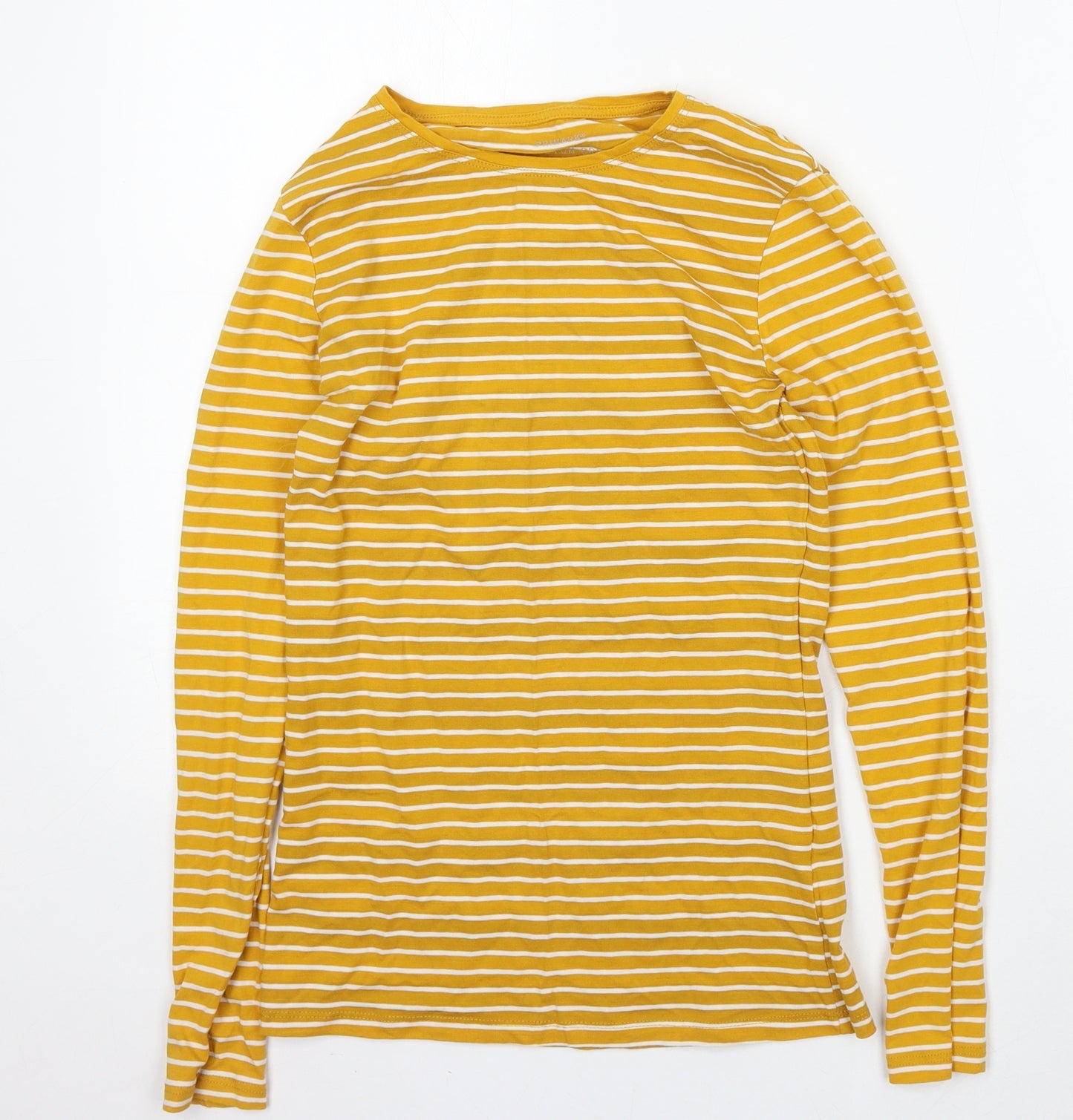 Primark Womens Yellow Striped Cotton Basic T-Shirt Size XS Round Neck