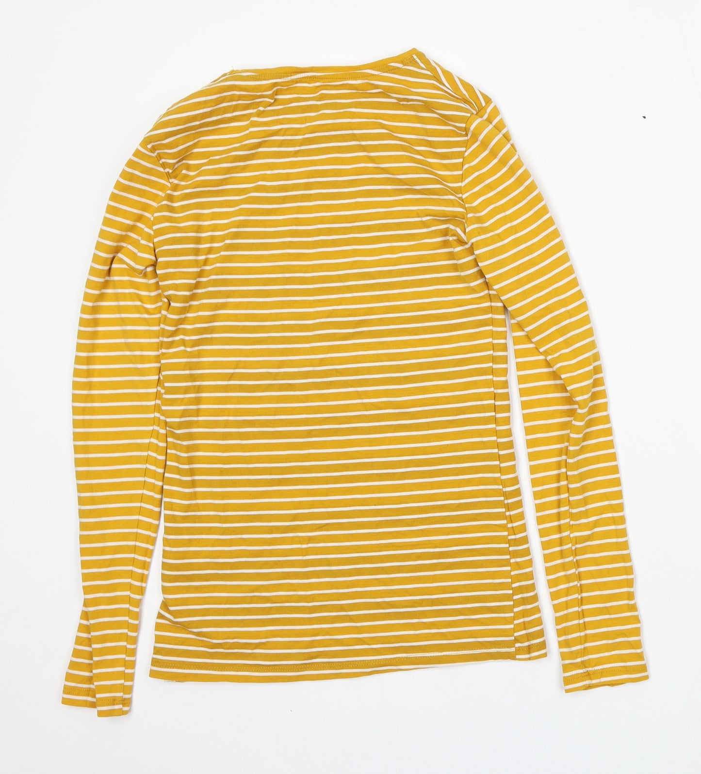 Primark Womens Yellow Striped Cotton Basic T-Shirt Size XS Round Neck