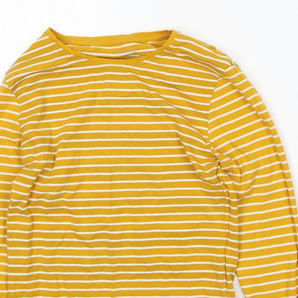 Primark Womens Yellow Striped Cotton Basic T-Shirt Size XS Round Neck