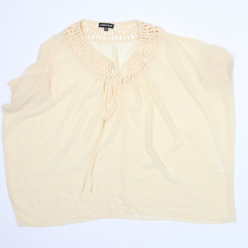 Warehouse Womens Beige  Polyester Basic Blouse Size 10 Round Neck