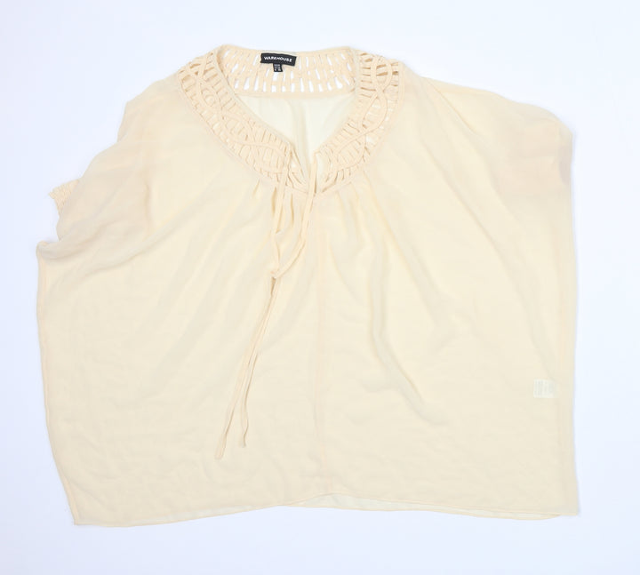 Warehouse Womens Beige  Polyester Basic Blouse Size 10 Round Neck