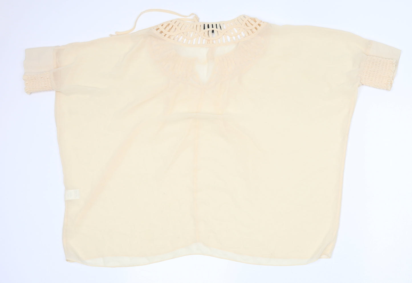 Warehouse Womens Beige  Polyester Basic Blouse Size 10 Round Neck