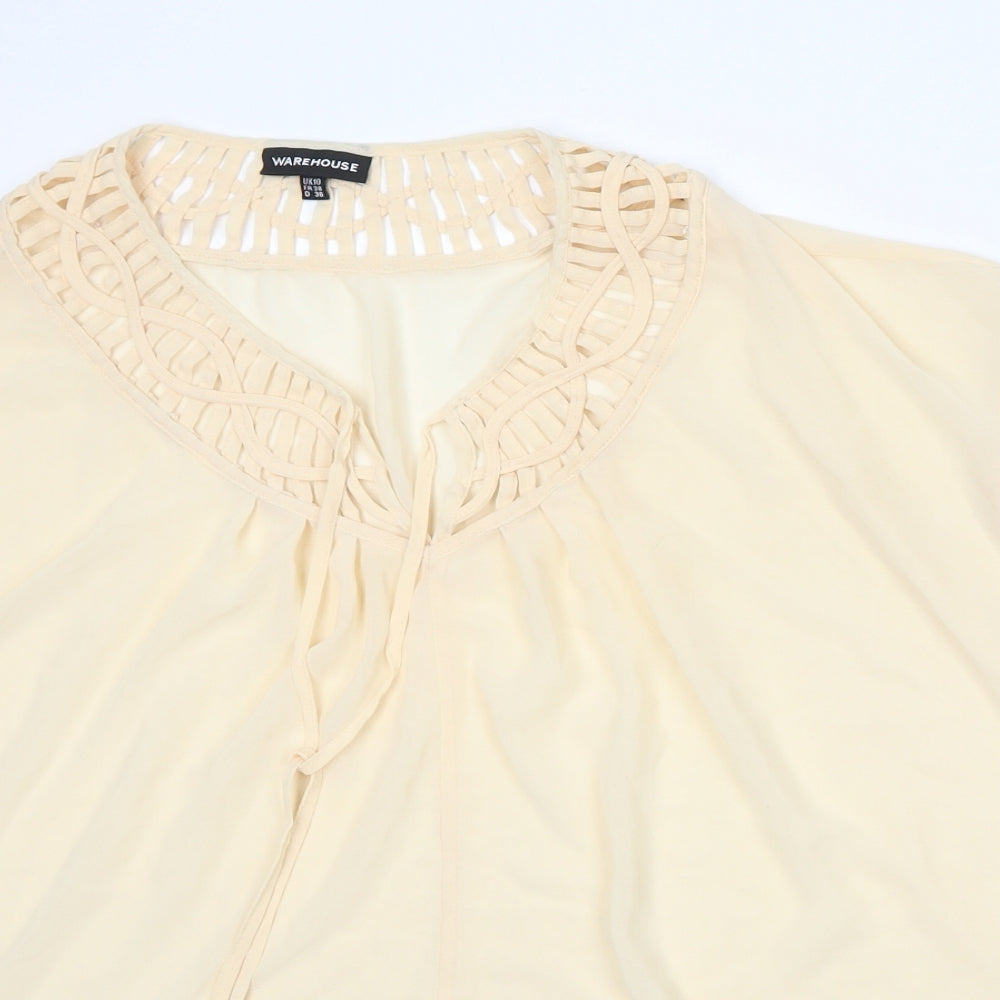 Warehouse Womens Beige  Polyester Basic Blouse Size 10 Round Neck