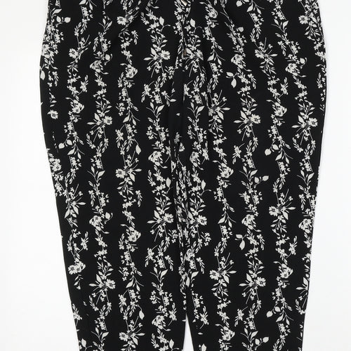 Papaya Womens Black Floral Polyester Trousers  Size 14 L28 in Regular