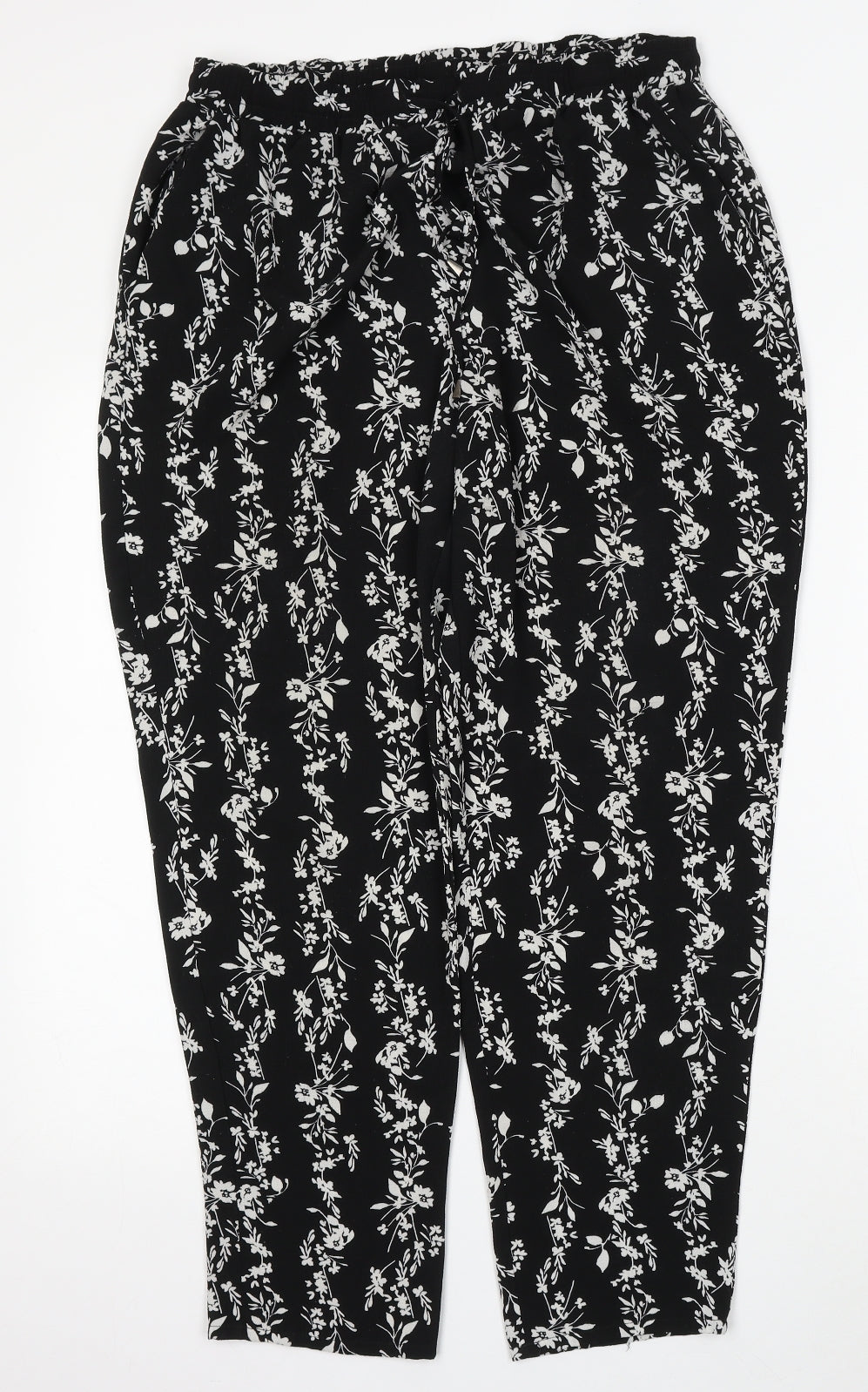 Papaya Womens Black Floral Polyester Trousers  Size 14 L28 in Regular