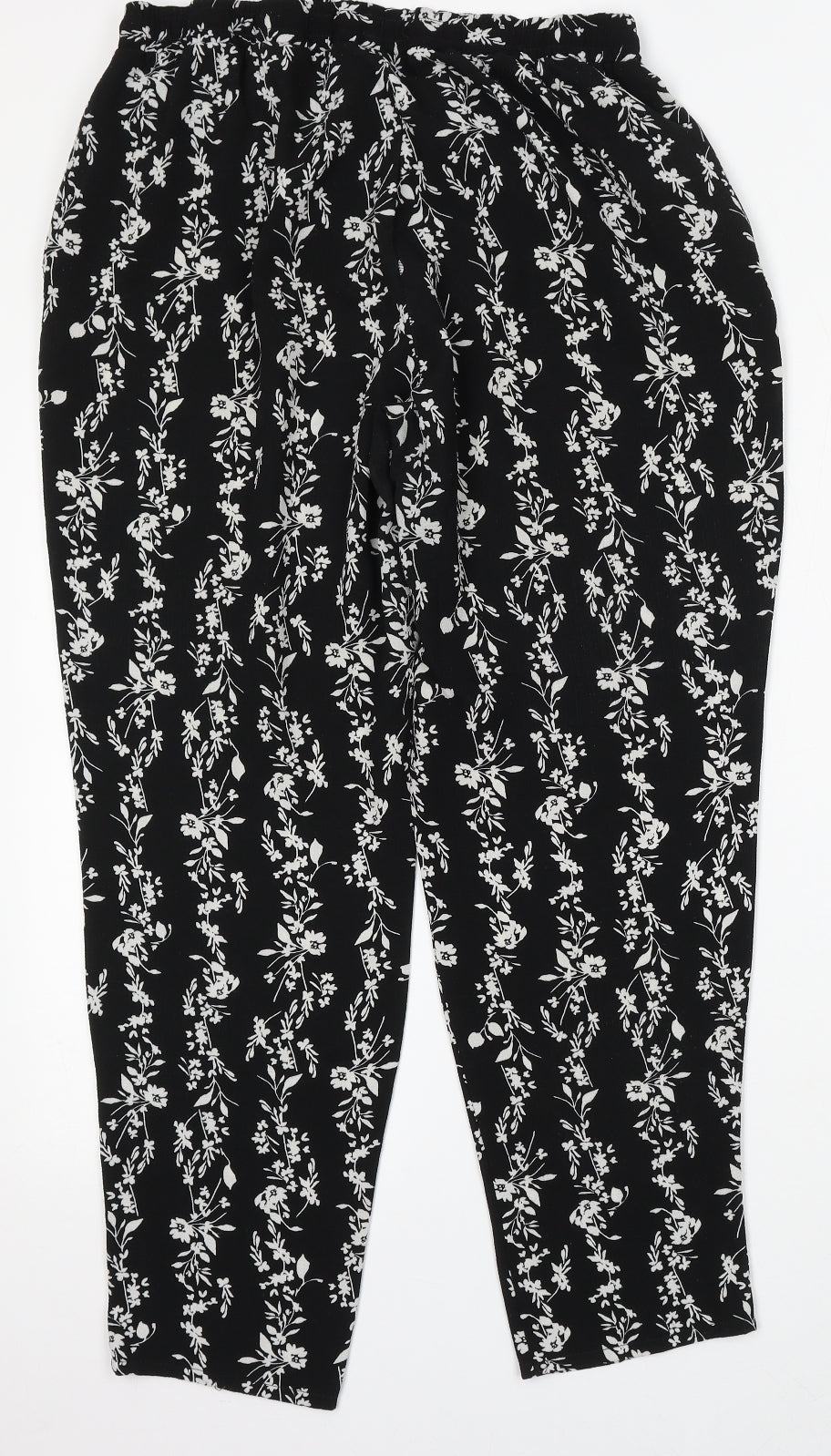 Papaya Womens Black Floral Polyester Trousers  Size 14 L28 in Regular