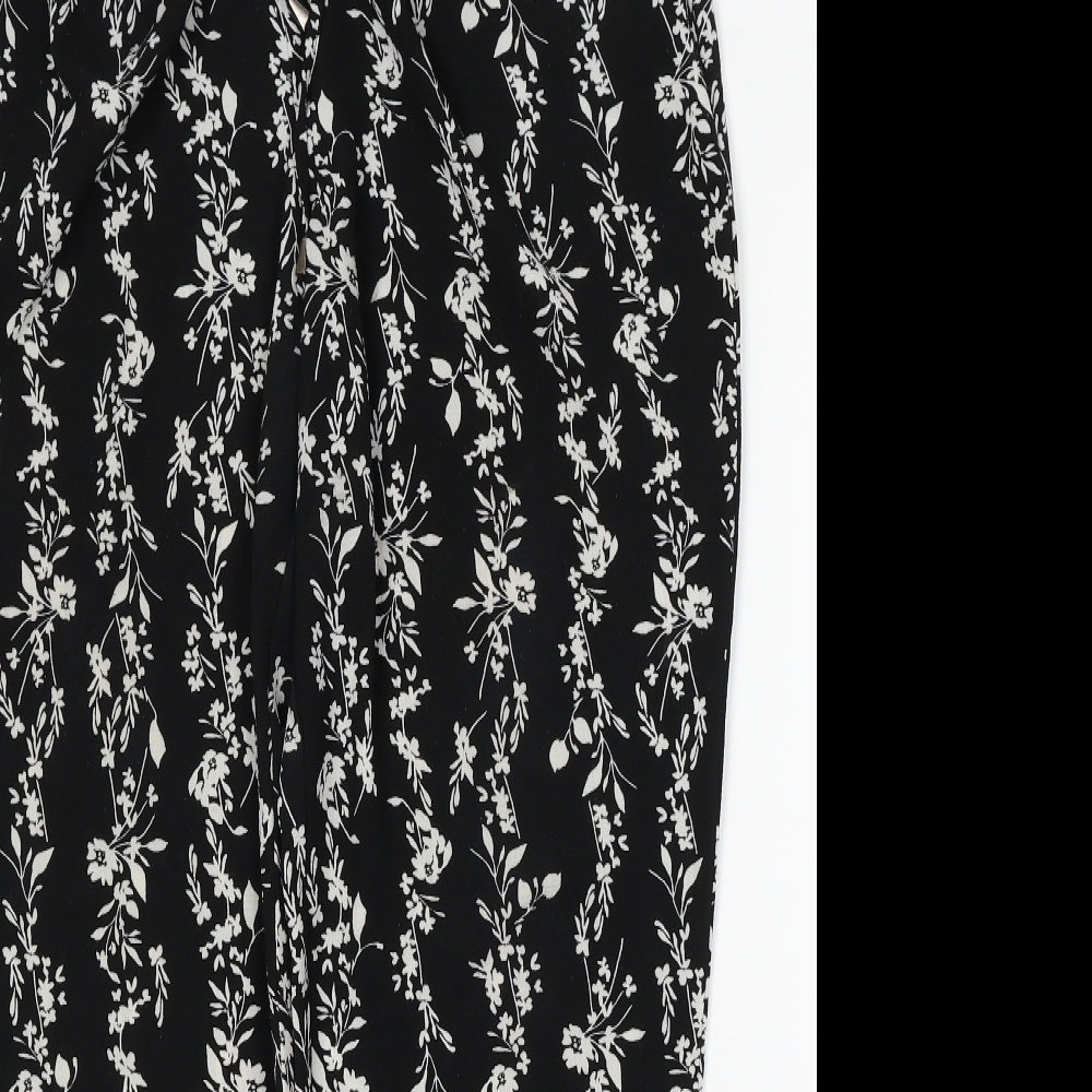 Papaya Womens Black Floral Polyester Trousers  Size 14 L28 in Regular