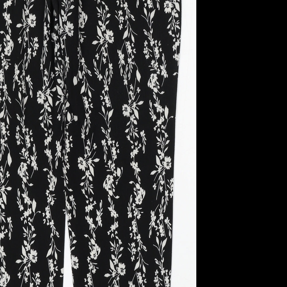 Papaya Womens Black Floral Polyester Trousers  Size 14 L28 in Regular