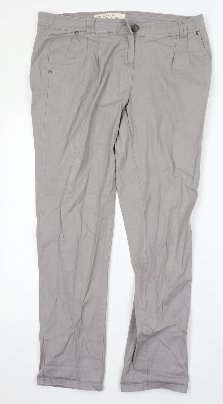 New Look Womens Grey Cotton Straight Jeans Size 14 L32 in Regular