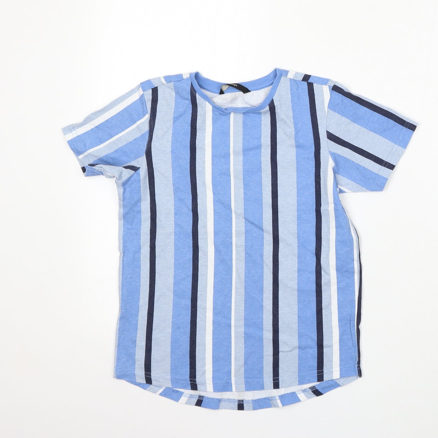 George Boys Blue Striped Cotton Basic T-Shirt Size 8-9 Years Round Neck