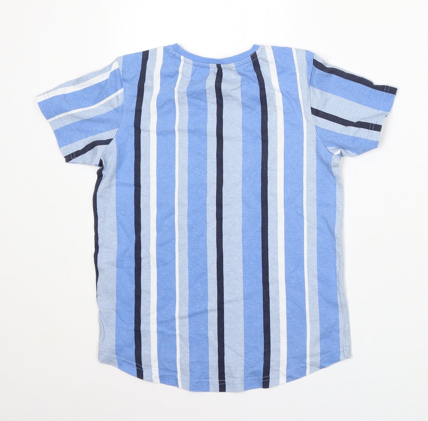 George Boys Blue Striped Cotton Basic T-Shirt Size 8-9 Years Round Neck