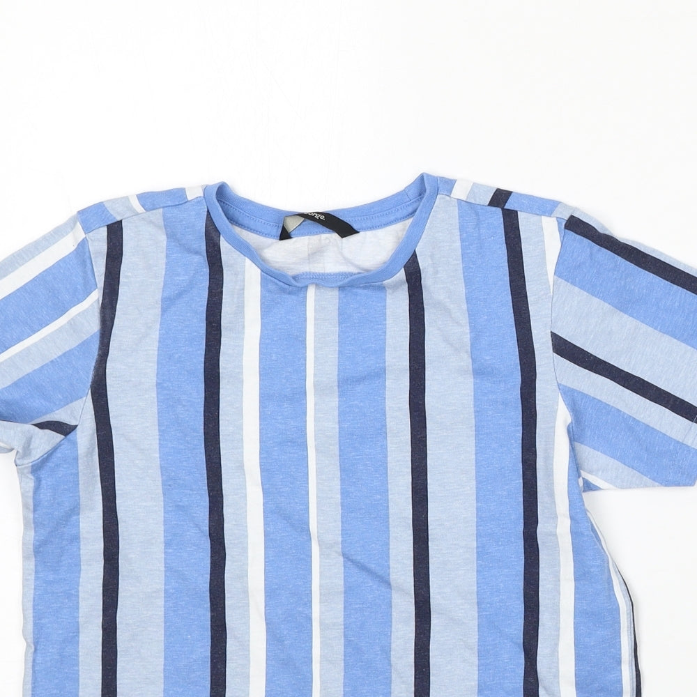 George Boys Blue Striped Cotton Basic T-Shirt Size 8-9 Years Round Neck