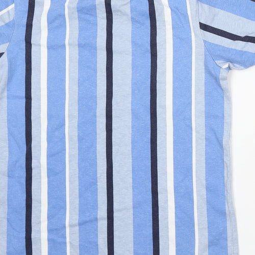 George Boys Blue Striped Cotton Basic T-Shirt Size 8-9 Years Round Neck