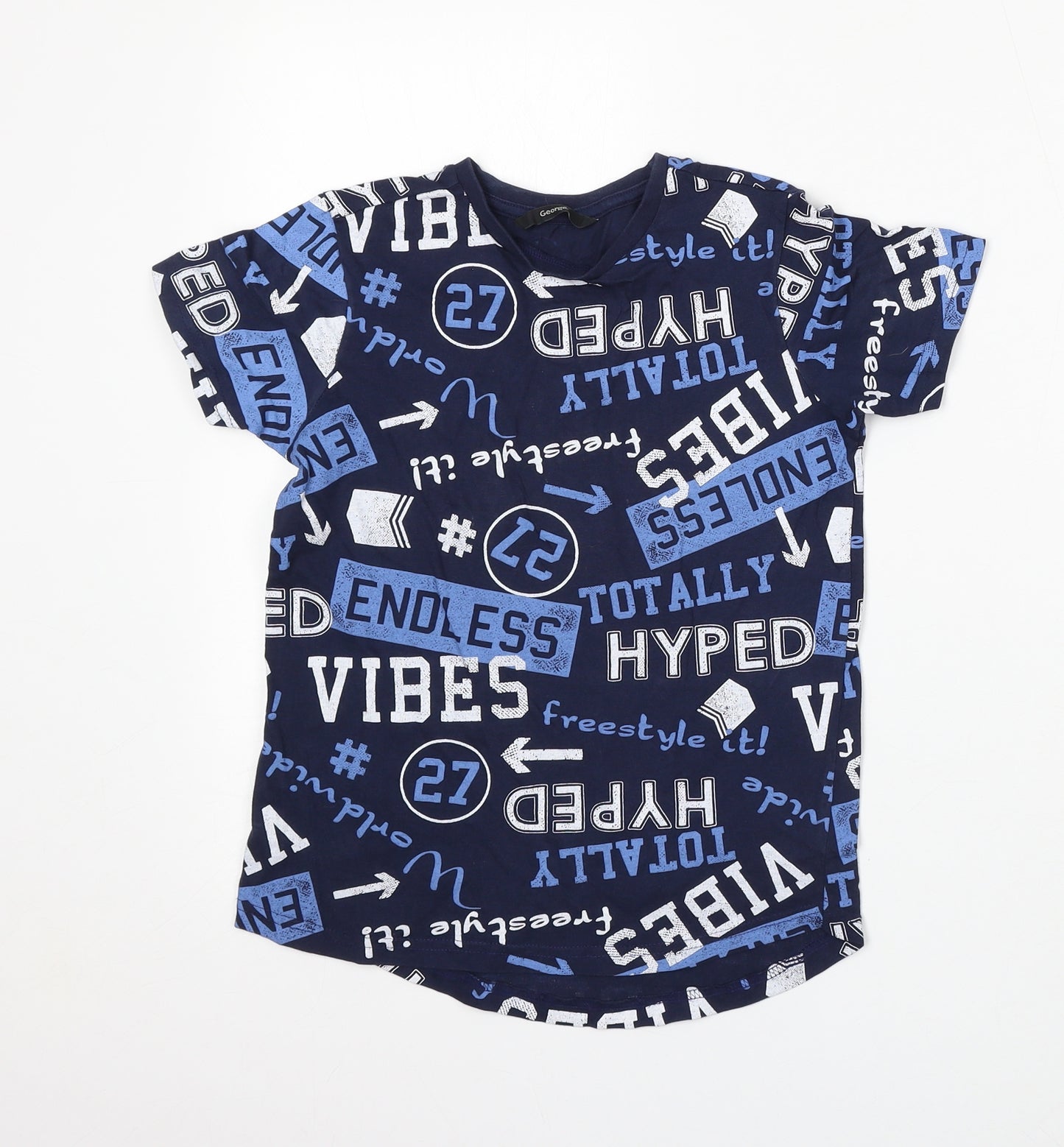 George Boys Blue  Cotton Basic T-Shirt Size 8-9 Years Round Neck