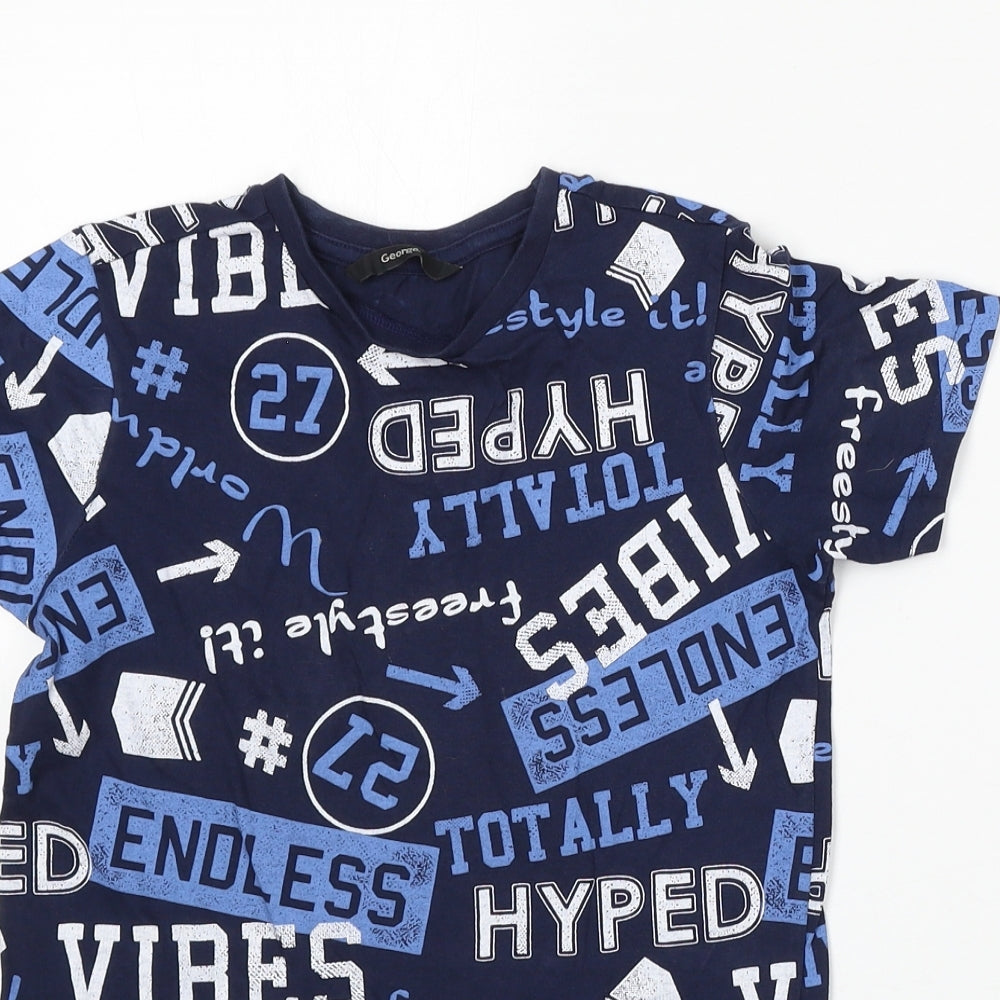 George Boys Blue  Cotton Basic T-Shirt Size 8-9 Years Round Neck