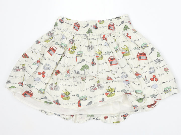 Johnnie Girls White Geometric Cotton Skater Skirt Size 11-12 Years  Regular