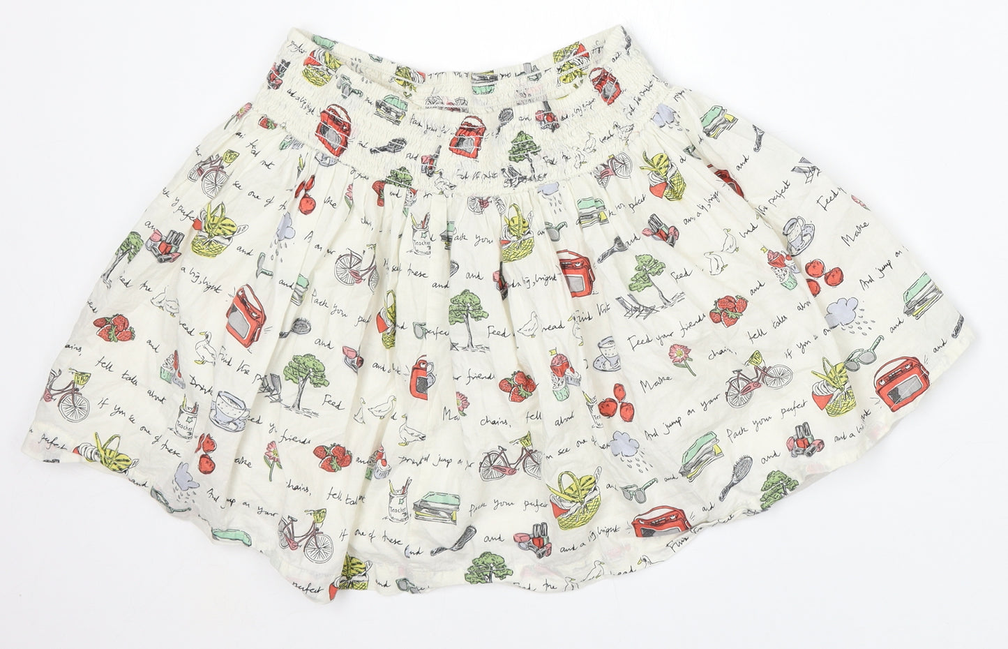 Johnnie Girls White Geometric Cotton Skater Skirt Size 11-12 Years  Regular