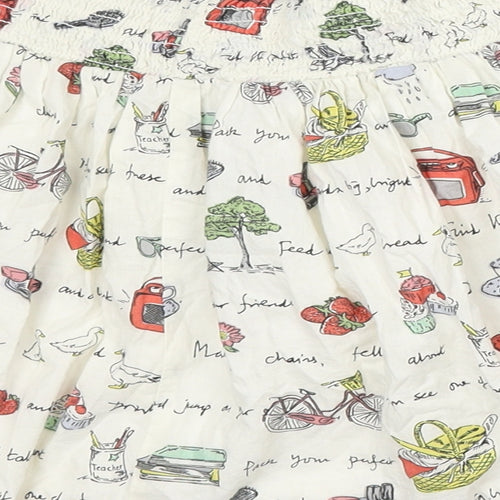 Johnnie Girls White Geometric Cotton Skater Skirt Size 11-12 Years  Regular