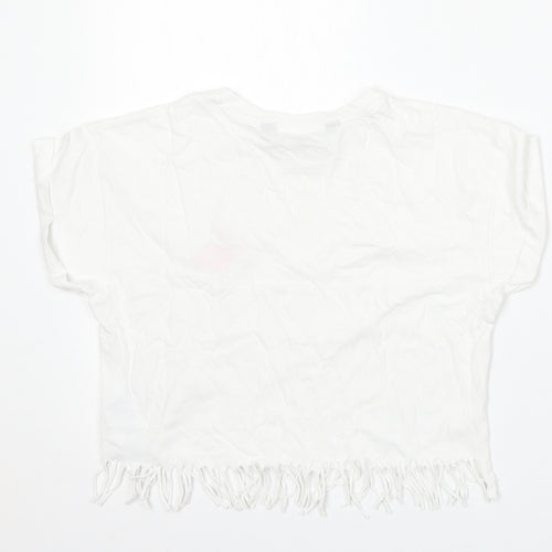 915 Generation Girls White  Cotton Basic T-Shirt Size 10-11 Years Round Neck