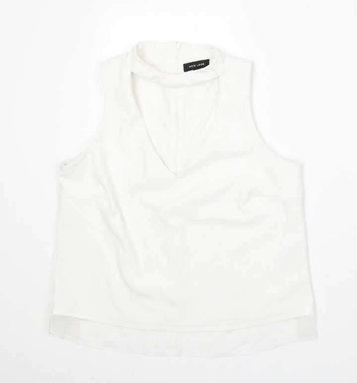 New Look Womens White Round Neck Polyester Vest Jumper Size 12