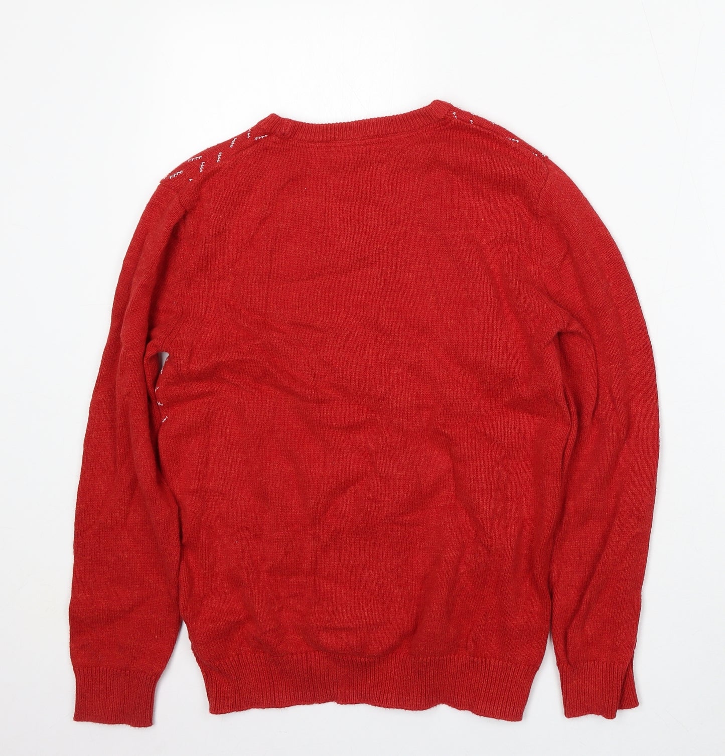 Marks and Spencer Boys Red Round Neck  Cotton Pullover Jumper Size 12-13 Years   - christmas