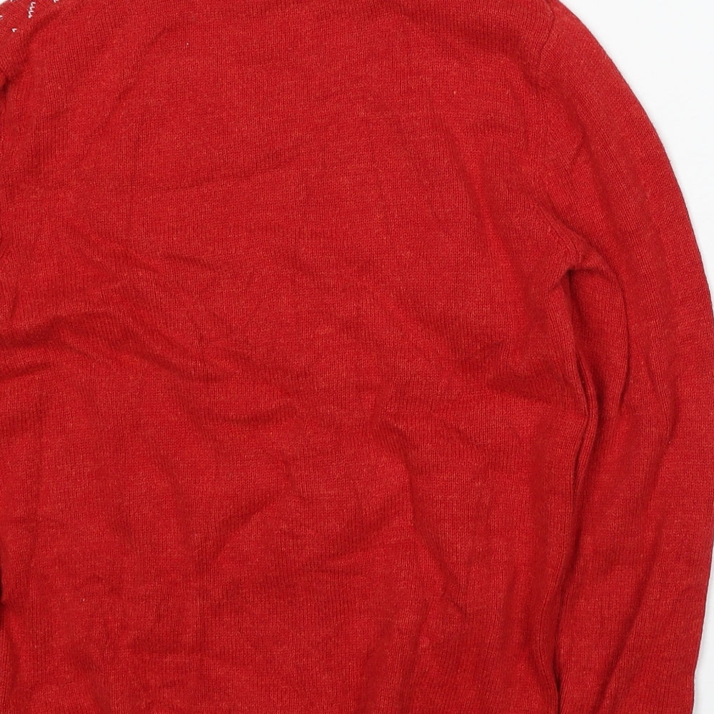 Marks and Spencer Boys Red Round Neck  Cotton Pullover Jumper Size 12-13 Years   - christmas