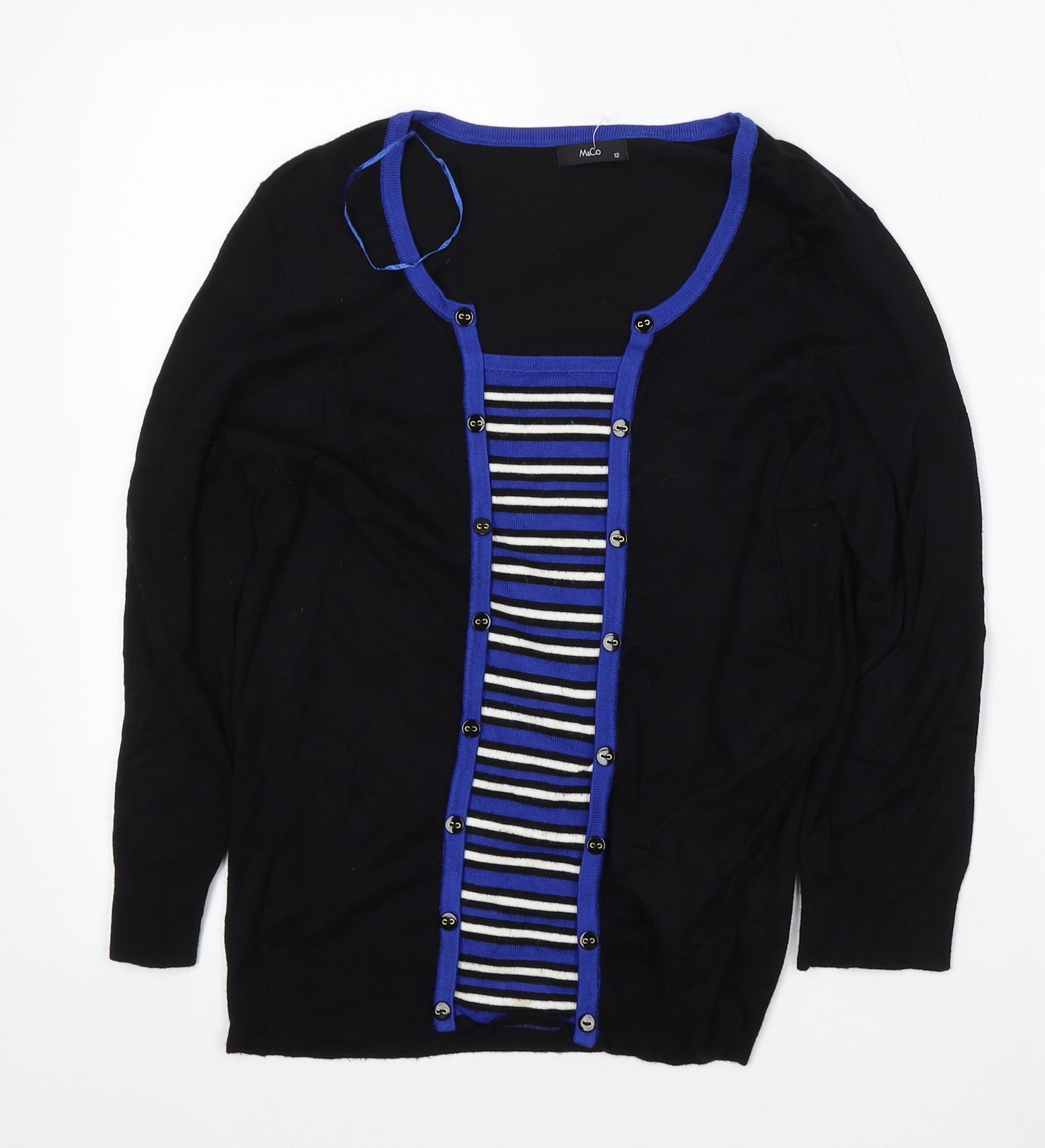 M&Co Womens Black Round Neck  Viscose Pullover Jumper Size 12