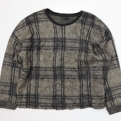 Topshop Womens Beige Round Neck Check Acrylic Pullover Jumper Size 14