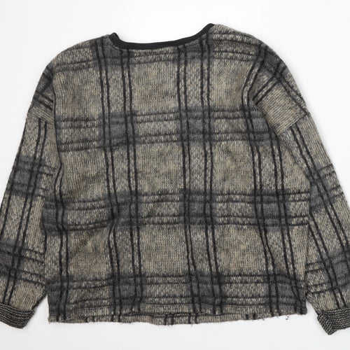 Topshop Womens Beige Round Neck Check Acrylic Pullover Jumper Size 14