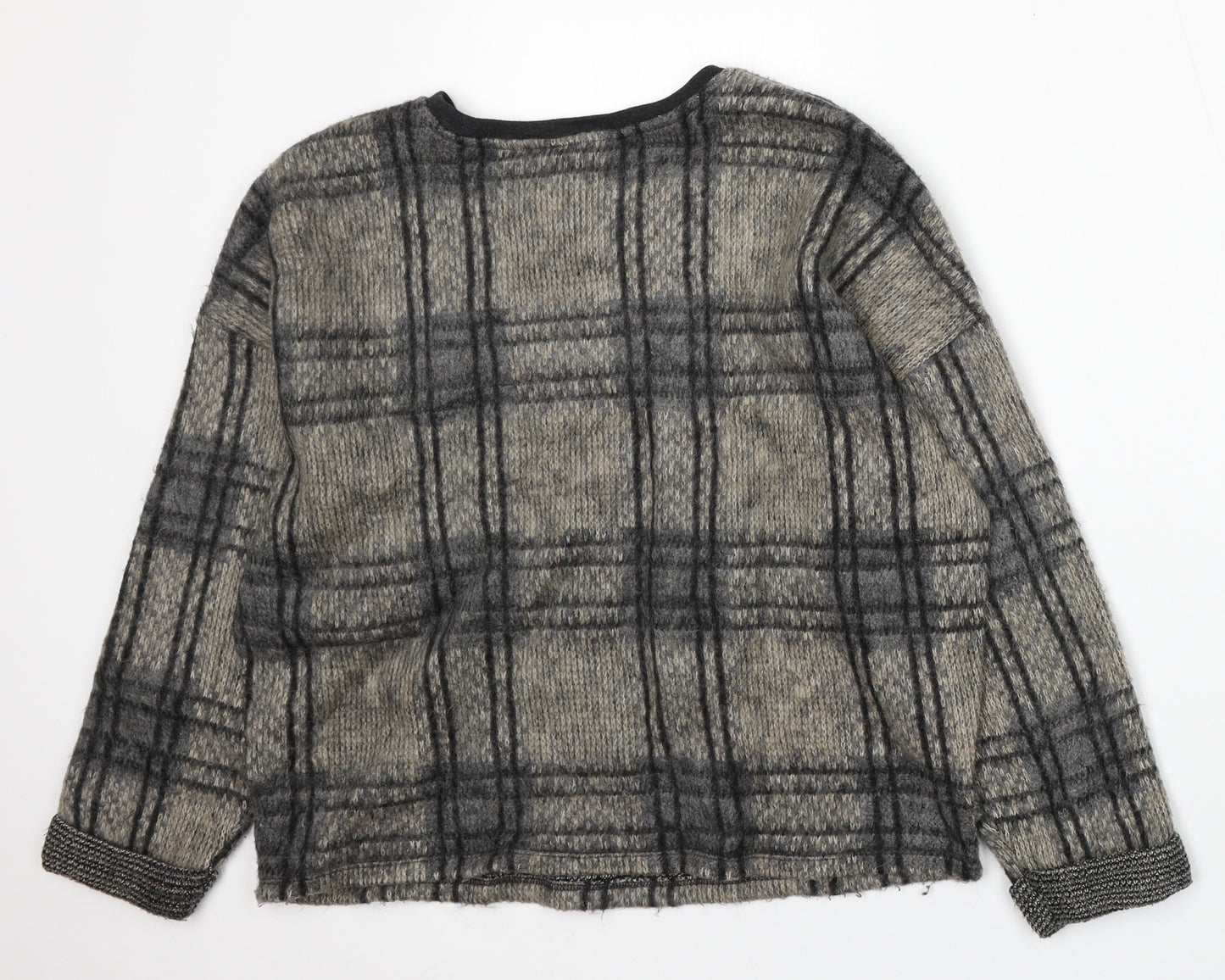 Topshop Womens Beige Round Neck Check Acrylic Pullover Jumper Size 14