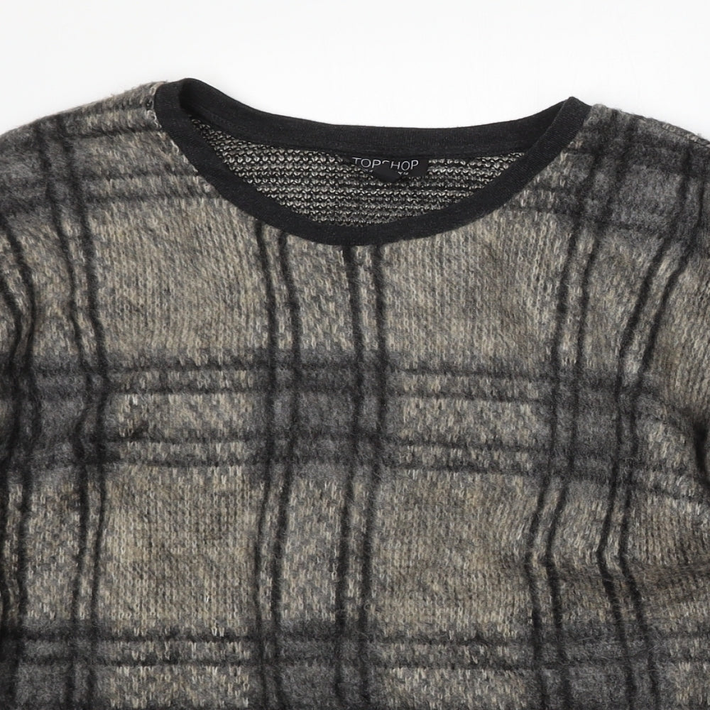 Topshop Womens Beige Round Neck Check Acrylic Pullover Jumper Size 14