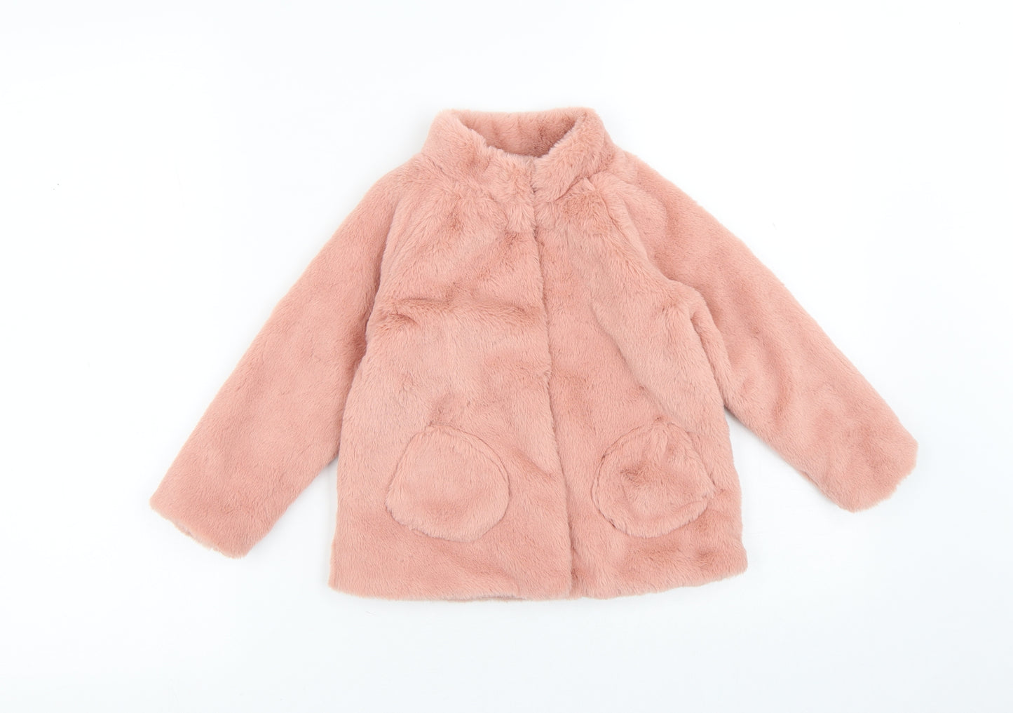 TU Girls Pink Round Neck  Polyester Cardigan Jumper Size 2-3 Years  Button - Fluffy