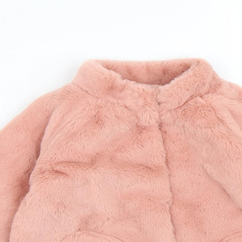 TU Girls Pink Round Neck  Polyester Cardigan Jumper Size 2-3 Years  Button - Fluffy