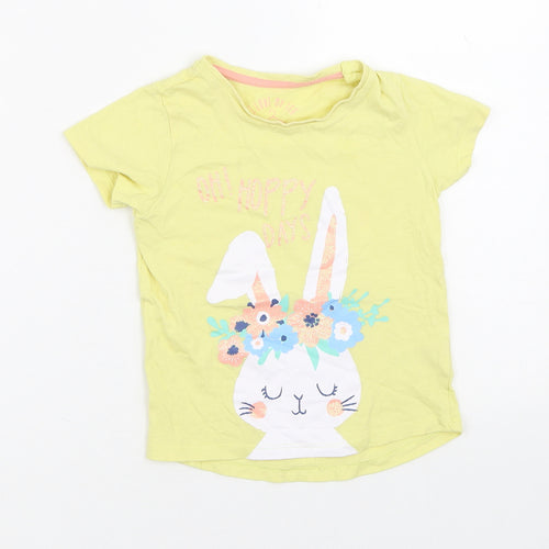 I LOVE MY TEE Girls Yellow  100% Cotton Pullover T-Shirt Size 2-3 Years Crew Neck  - Bunny