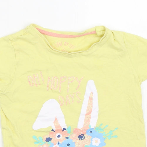 I LOVE MY TEE Girls Yellow  100% Cotton Pullover T-Shirt Size 2-3 Years Crew Neck  - Bunny