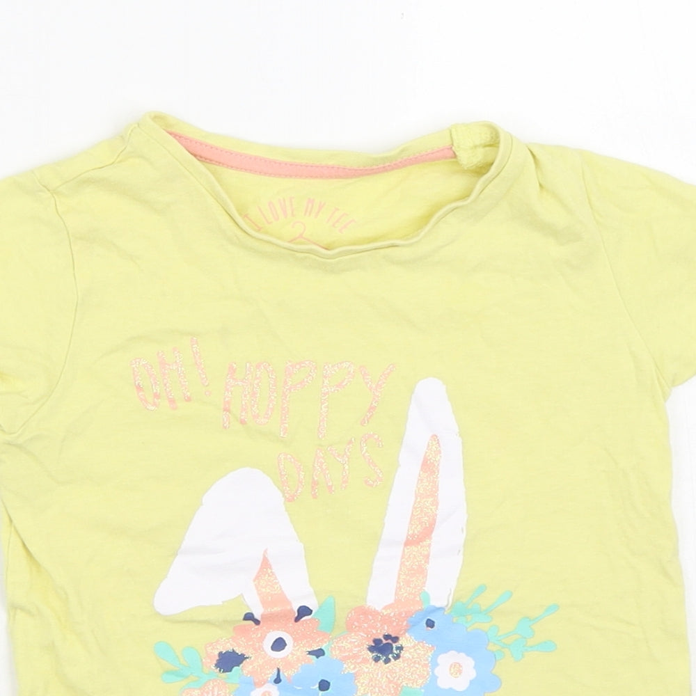 I LOVE MY TEE Girls Yellow  100% Cotton Pullover T-Shirt Size 2-3 Years Crew Neck  - Bunny