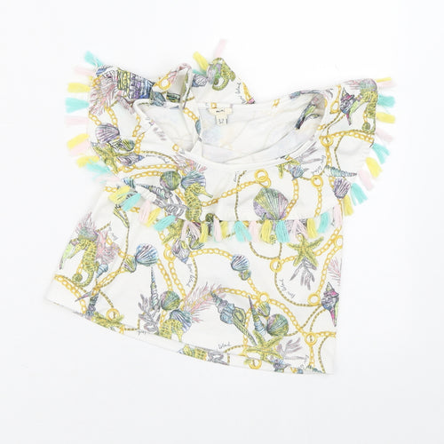 River Island Girls White Geometric Polyester Tunic T-Shirt Size 2-3 Years Round Neck  - Sea Creatures Assymetrical