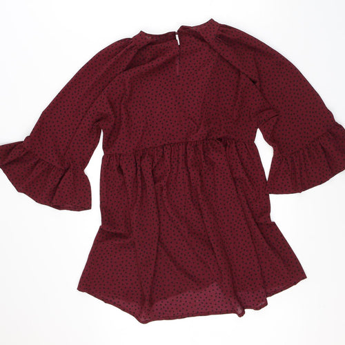 ASOS Womens Red Polka Dot Polyester A-Line  Size 12  Round Neck