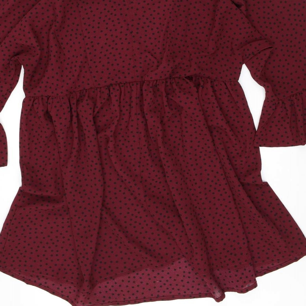 ASOS Womens Red Polka Dot Polyester A-Line  Size 12  Round Neck