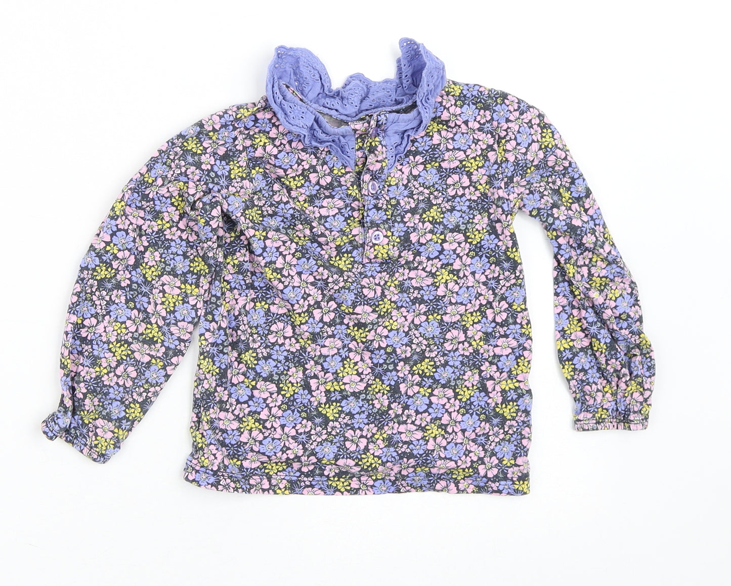 Dunnes Stores Girls Purple Floral 100% Cotton Basic Button-Up Size 2-3 Years Collared Buckle