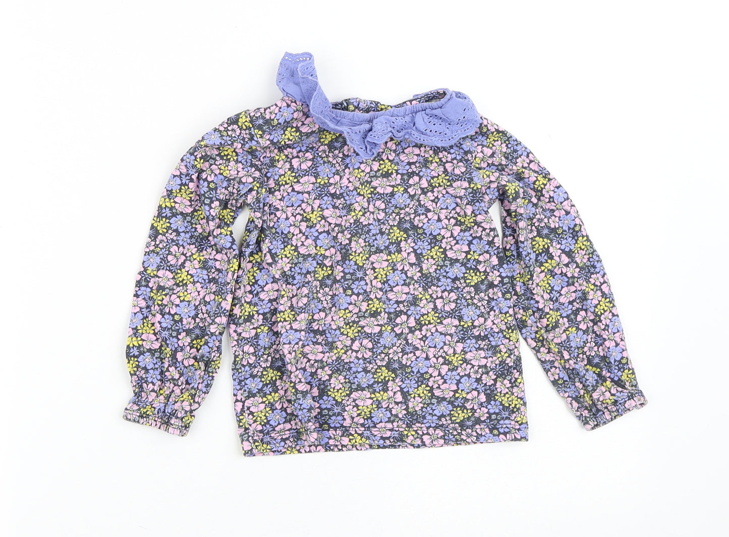 Dunnes Stores Girls Purple Floral 100% Cotton Basic Button-Up Size 2-3 Years Collared Buckle