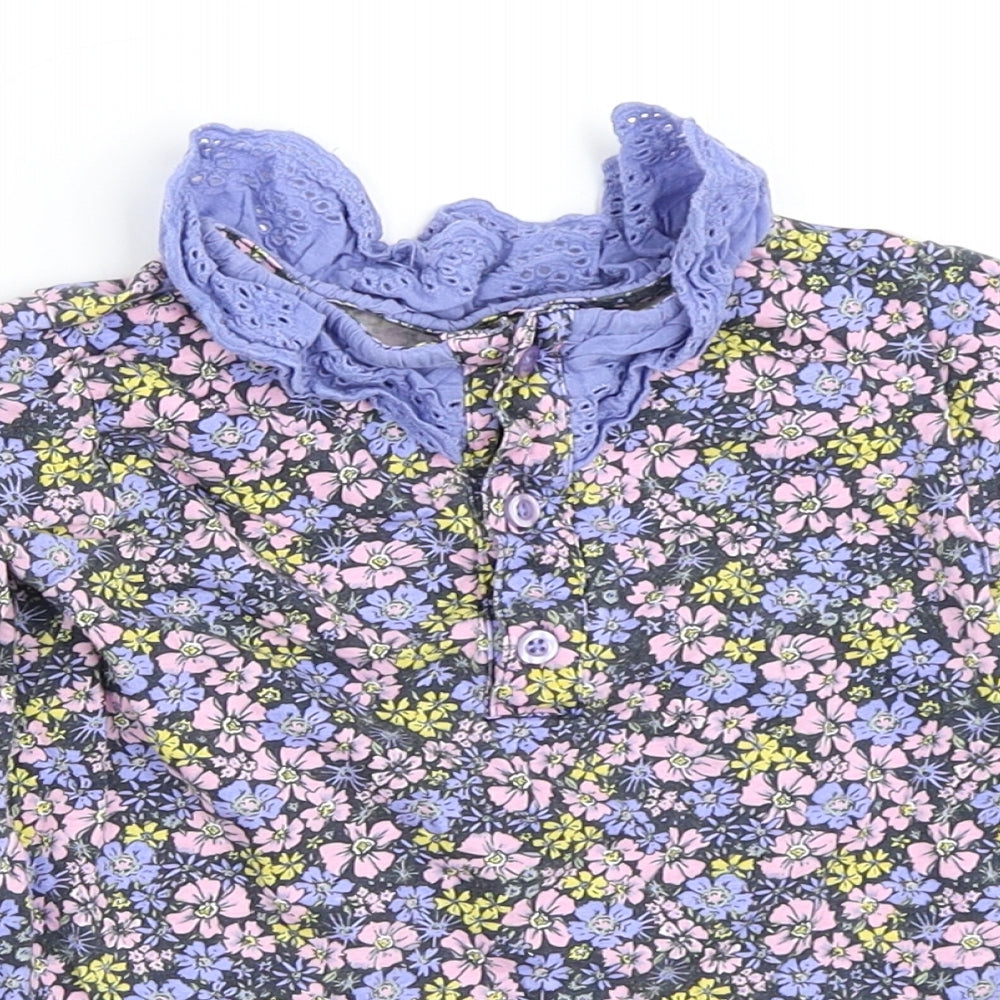 Dunnes Stores Girls Purple Floral 100% Cotton Basic Button-Up Size 2-3 Years Collared Buckle