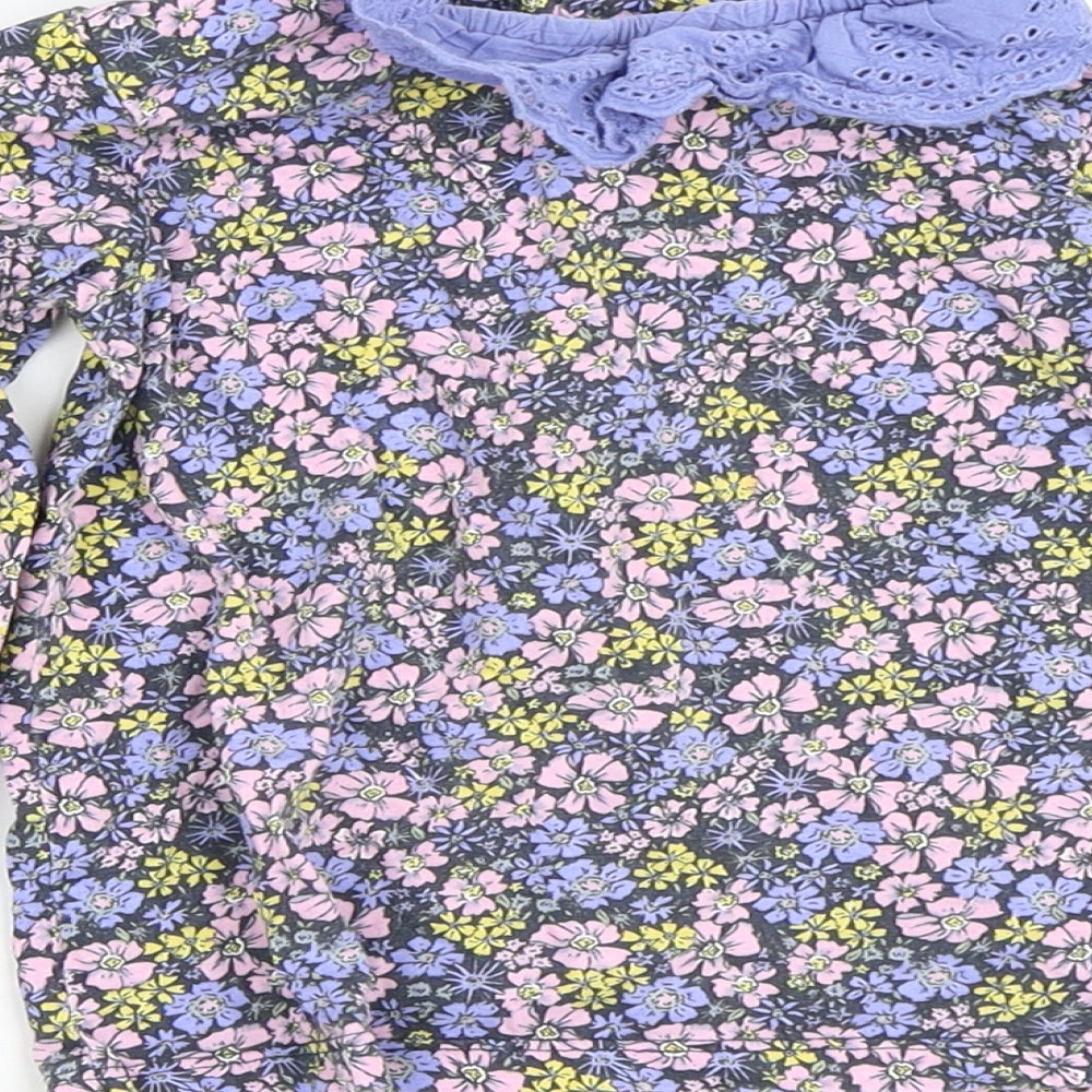 Dunnes Stores Girls Purple Floral 100% Cotton Basic Button-Up Size 2-3 Years Collared Buckle